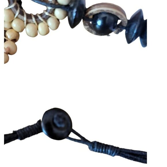 African Design Wood, Beads on Cord in Black and Brown Boho Necklace - Picture 3 of 3